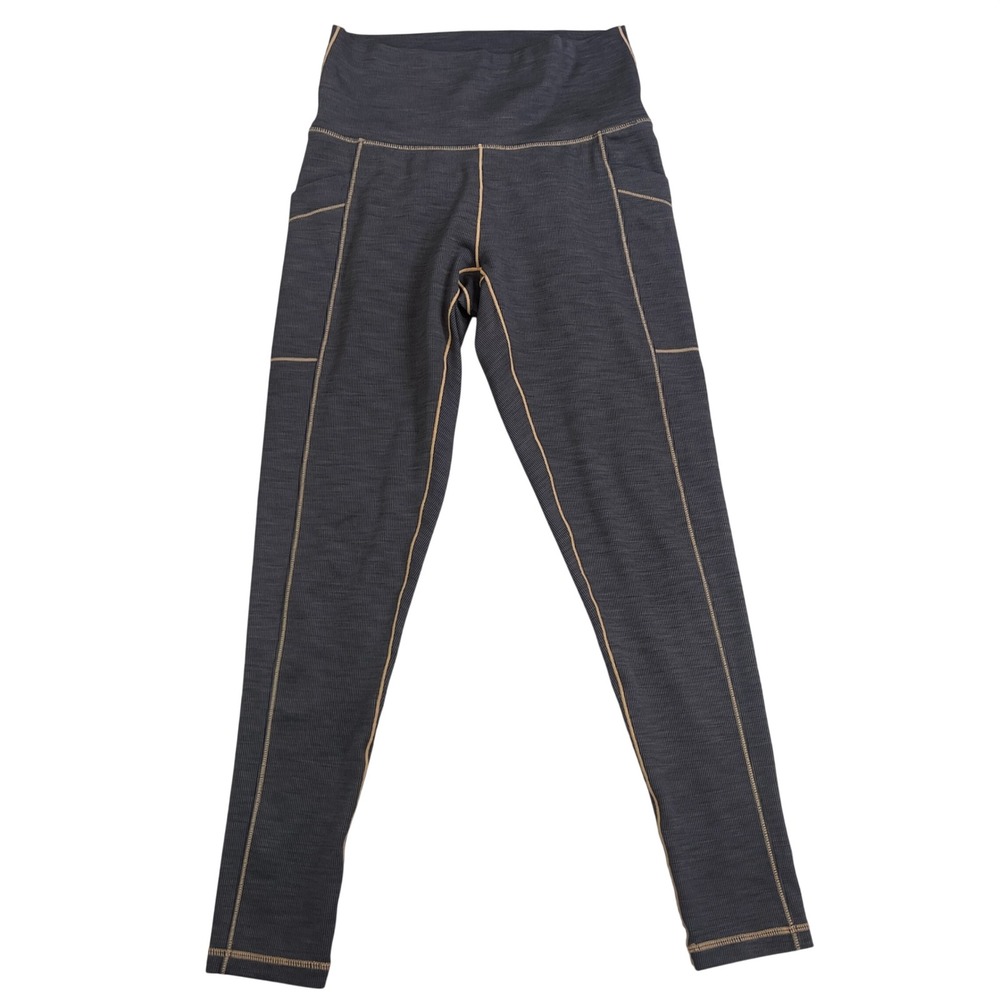 Prana Becksa 7/8 Ribbed Pockets Leggings Womens Small Charcoal Gray Brown